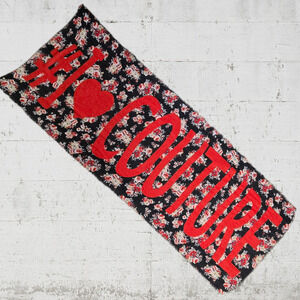 Juicy Couture Red Black Floral I Heart Juicy Breathable Fringe Scarf OSFM